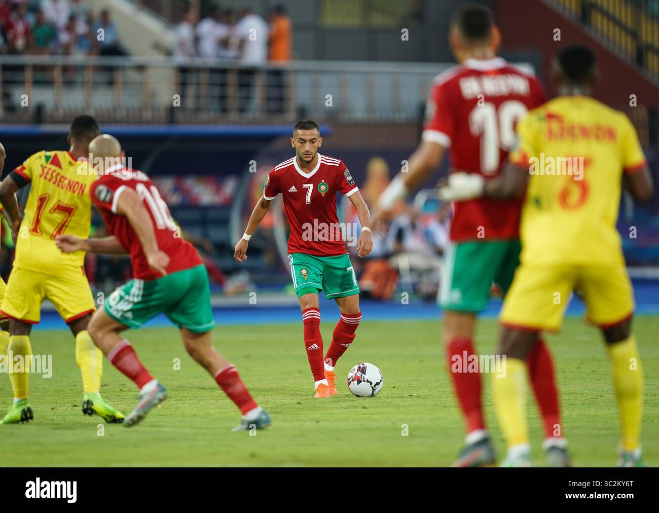 FRANCE OUT July 5, 2019: Hakim Ziyach of Morocco during the 2019 African Cup of Nations match between Marocco and Benin at the Al Salam Stadium in Cairo, Egypt. Ulrik Pedersen/CSM.(Credit Image: &copy; Ulrik Pedersen/CSM via ZUMA Wire) Stock Photo