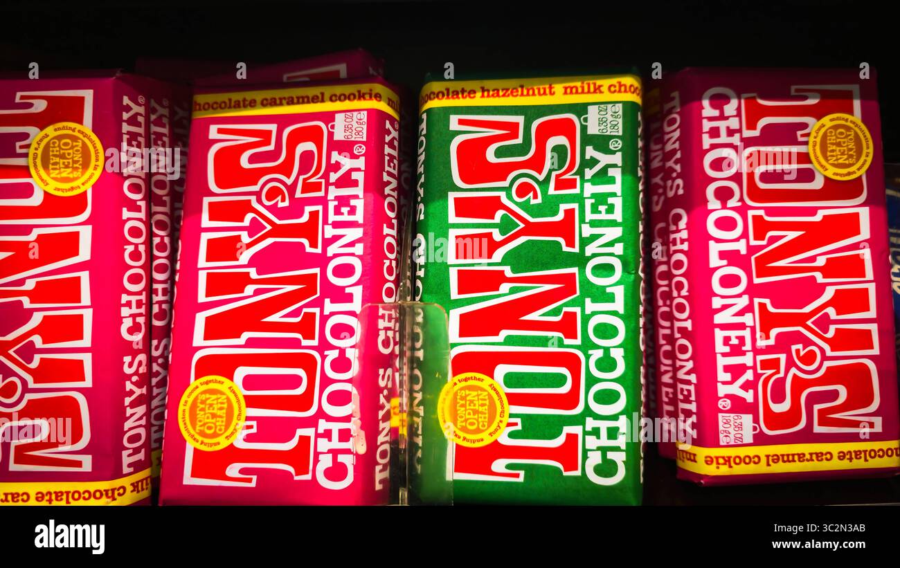 Tonys Chocolonely chocolate bars Tonys Chocolonely chocolate bars on a ...