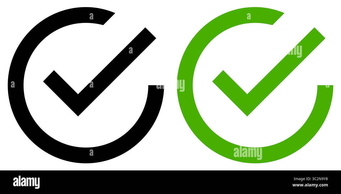 Black and green flat check mark icon on transparent background. Vector ...