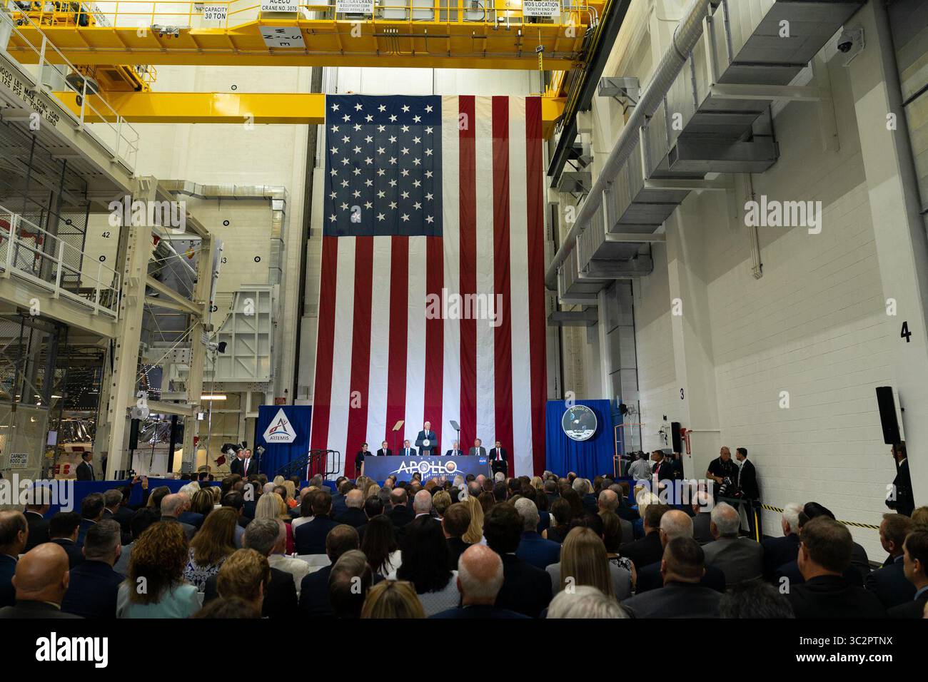 July 20, 2019 - Kennedy Space Center, Florida, USA - Vice President MIKE PENCE is marking the 50th anniversary of humanity's first moon landing at the Apollo 11 launch site. Moonwalker Buzz Aldrin accompanied Pence to Florida's Kennedy Space Center on Saturday and showed him the pad where he began that momentous journey 50 years ago. Aldrin later got a standing ovation during a speech by Pence. (Credit Image: © White House/ZUMA Wire/ZUMAPRESS.com) Stock Photo