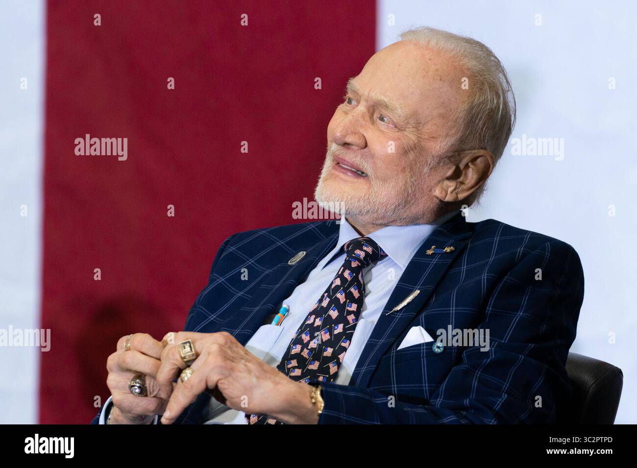 July 20, 2019 - Kennedy Space Center, Florida, USA - Vice President is marking the 50th anniversary of humanity's first moon landing at the Apollo 11 launch site. Moonwalker BUZZ ALDRIN accompanied Pence to Florida's Kennedy Space Center on Saturday and showed him the pad where he began that momentous journey 50 years ago. Aldrin later got a standing ovation during a speech by Pence. (Credit Image: © White House/ZUMA Wire/ZUMAPRESS.com) Stock Photo