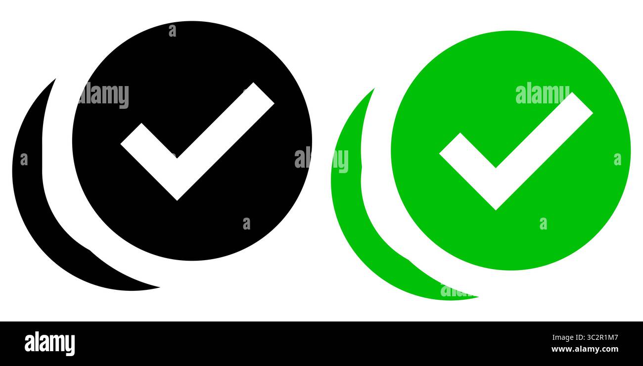 Black and green flat check mark icon on transparent background. Vector ...