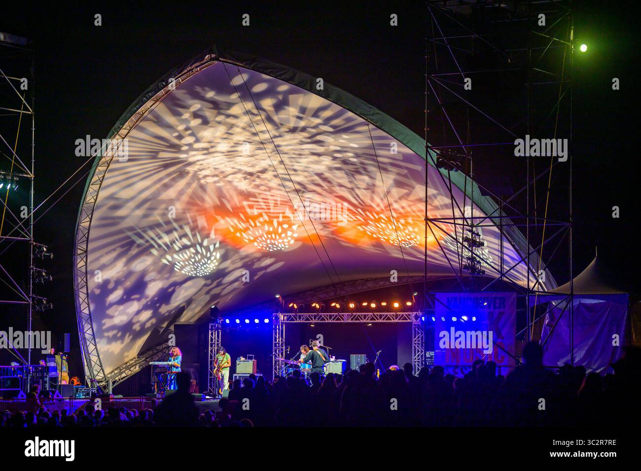 Main Stage at night, Vancouver Folk Music Festival, Vancouver, British Columbia, Canada Stock Photo