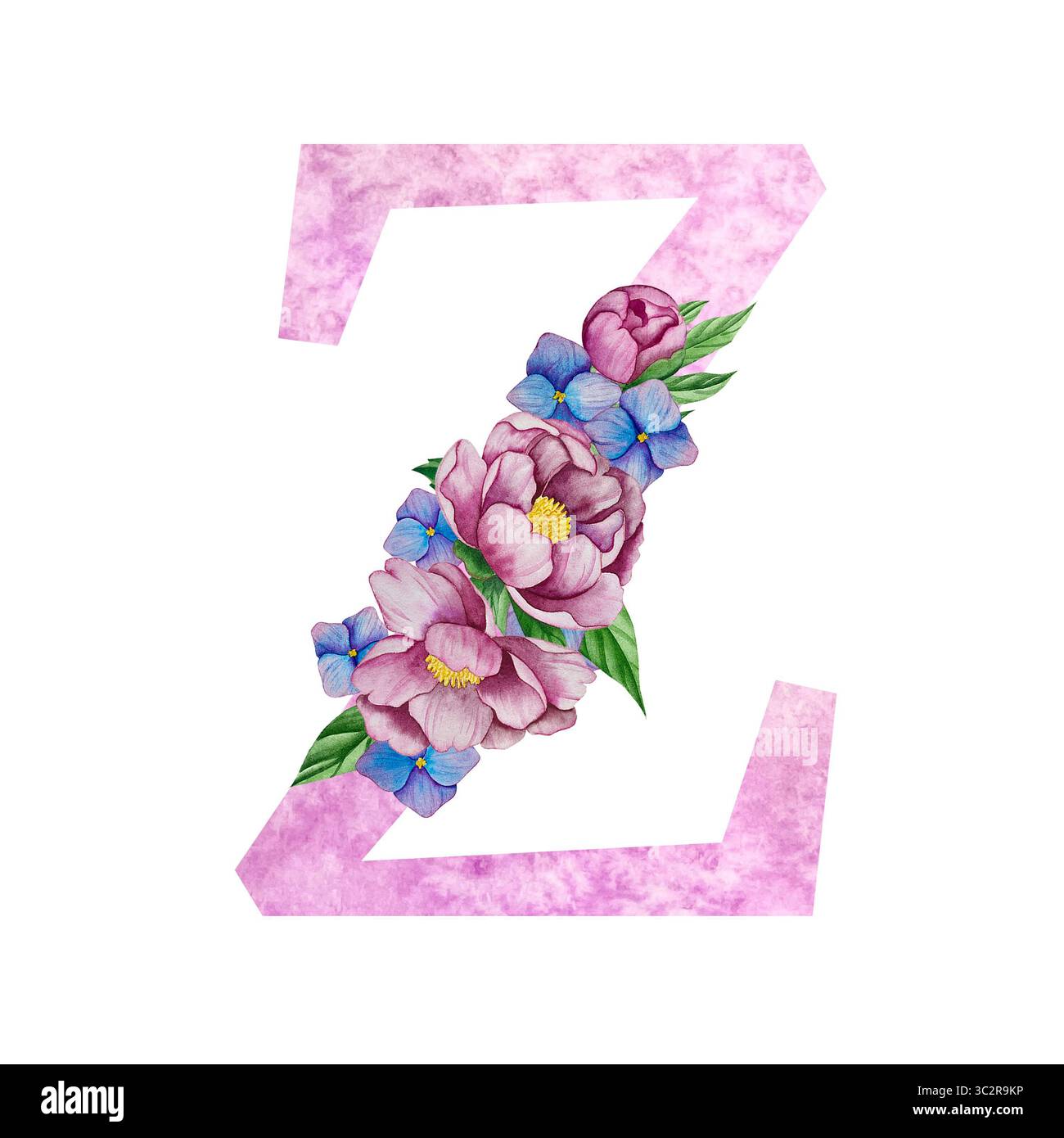 Floral alphabet, letters set with watercolor flowers and leaf. Monogram ...