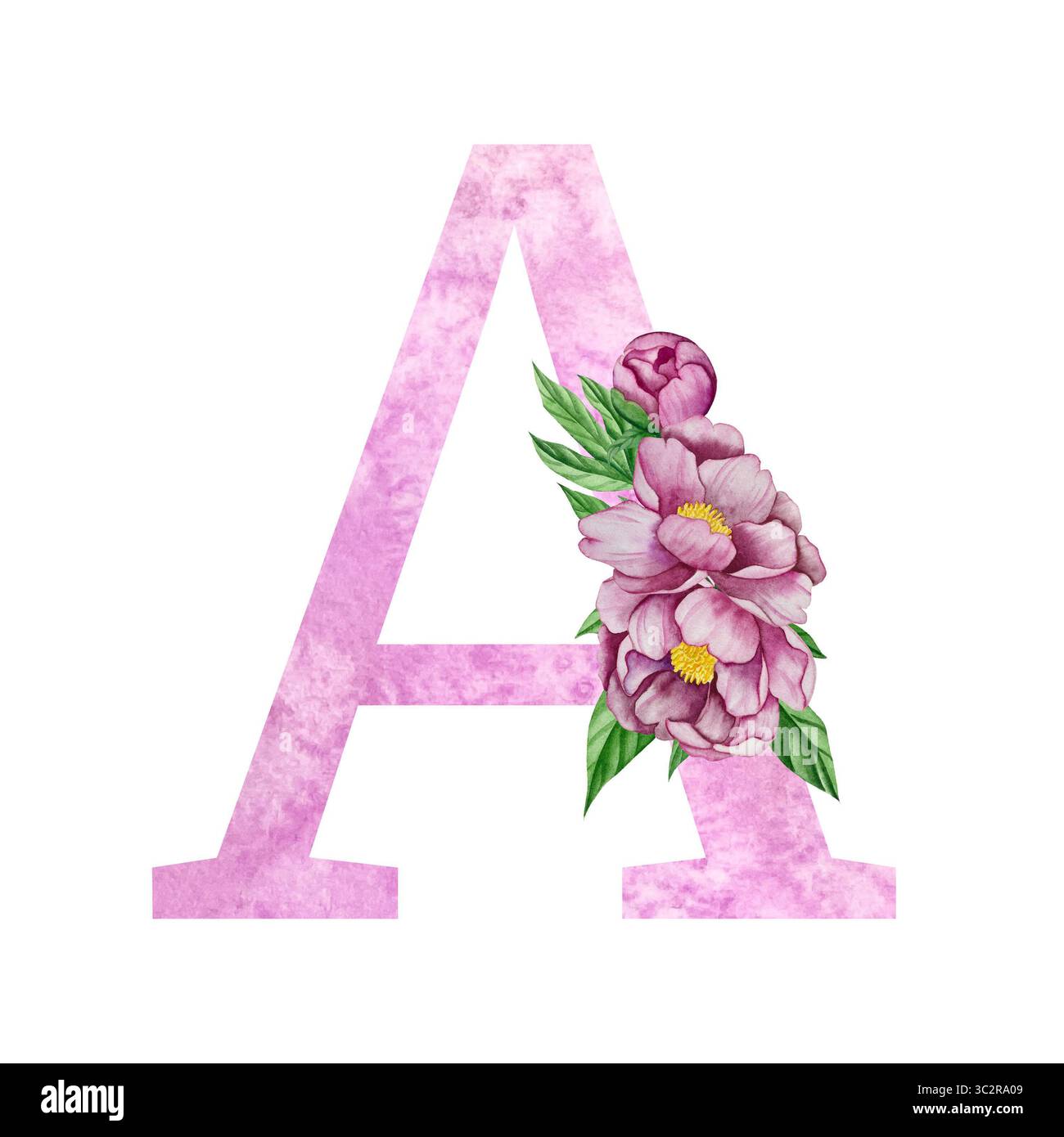 Floral alphabet, letters set with watercolor flowers and leaf. Monogram ...