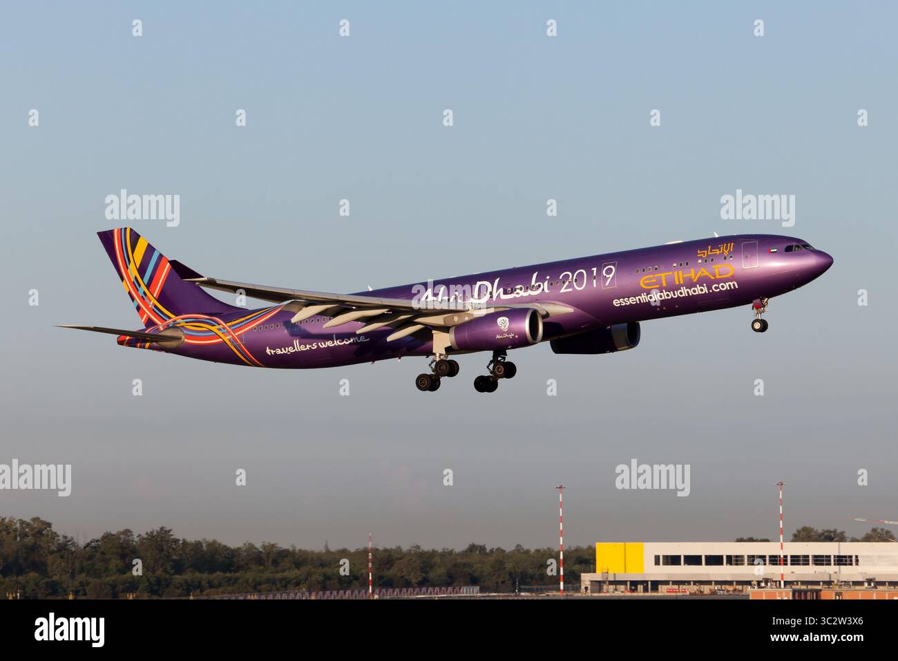 August 3, 2019, Milan, Italy: The beautiful Etihad Airways Airbus 330-300 in Abu Dhabi special livery at Milan Malpensa airport (Credit Image: © Fabrizio Gandolfo/SOPA Images via ZUMA Wire) Stock Photo