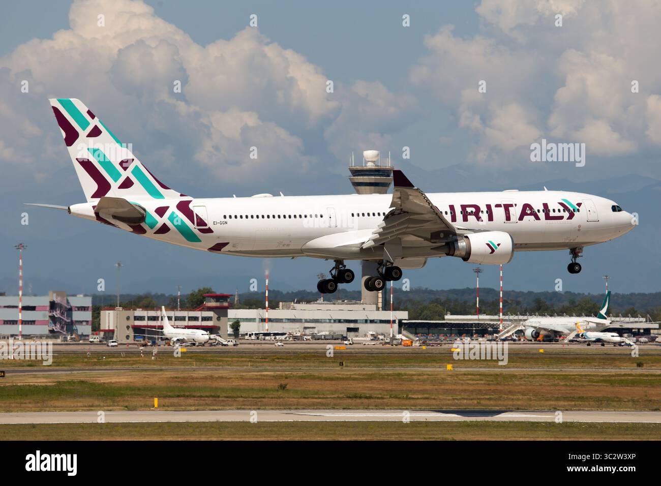 August 3, 2019, Milan, Italy: An Air Italy Airbus 330-200 seen landing at Milan Malpensa airport. (Credit Image: © Fabrizio Gandolfo/SOPA Images via ZUMA Wire) Stock Photo