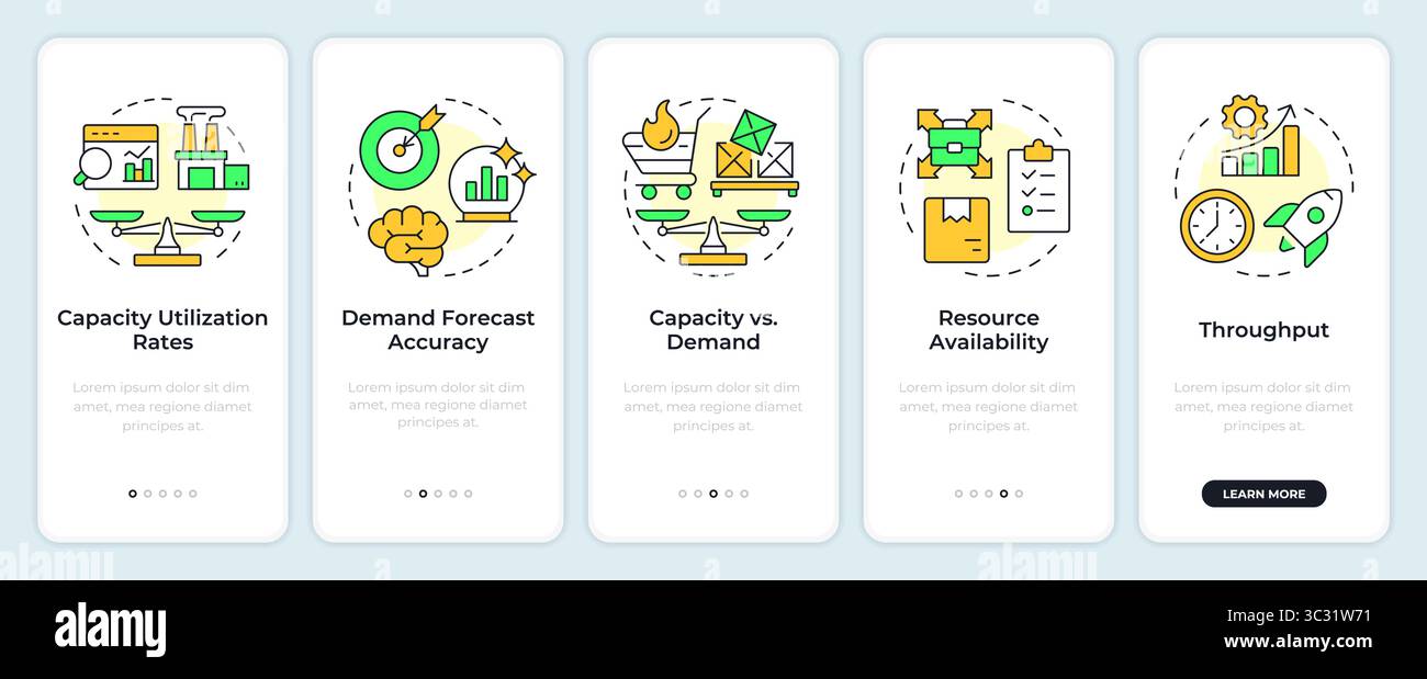 Capacity management metrics onboarding mobile app screen Stock Vector