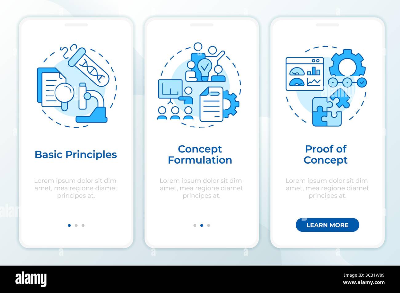 Technology readiness levels blue onboarding mobile app screen Stock ...