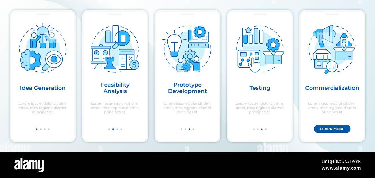 Innovation funnel blue onboarding mobile app screen Stock Vector
