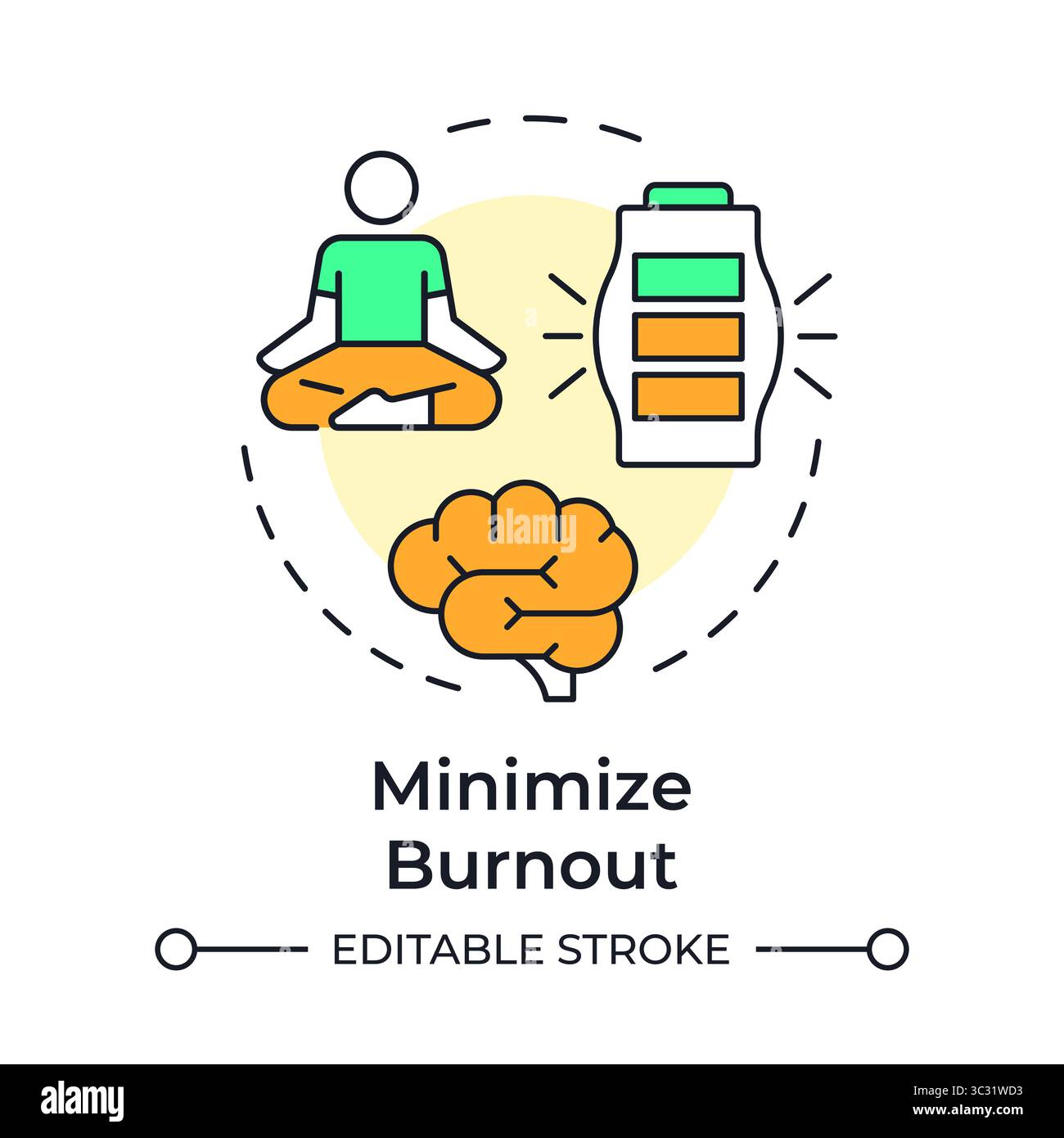 Minimize burnout multi color concept icon Stock Vector
