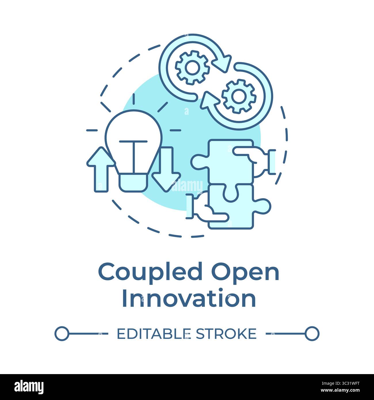 Coupled open innovation soft blue concept icon Stock Vector