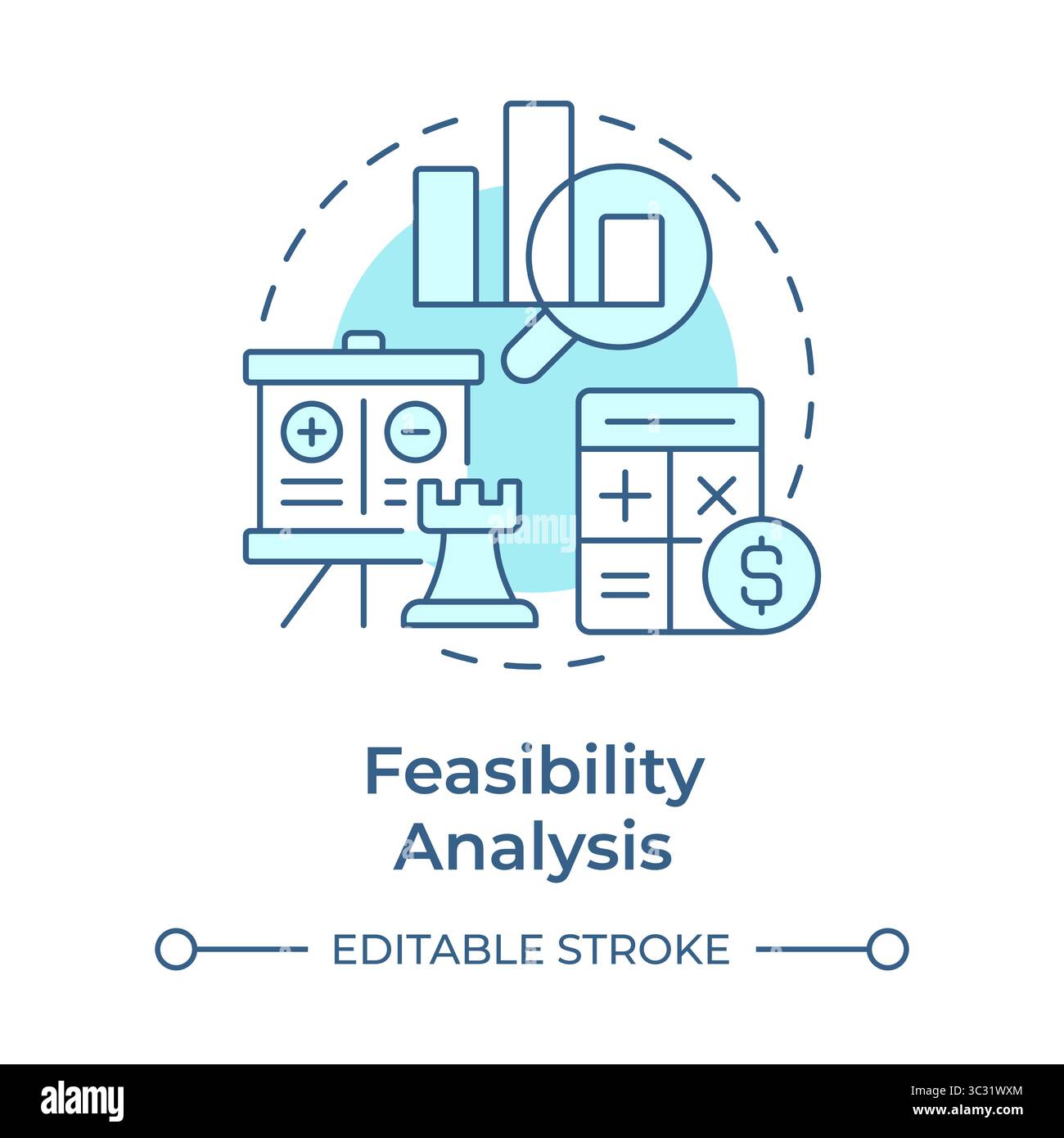 Feasibility analysis soft blue concept icon Stock Vector