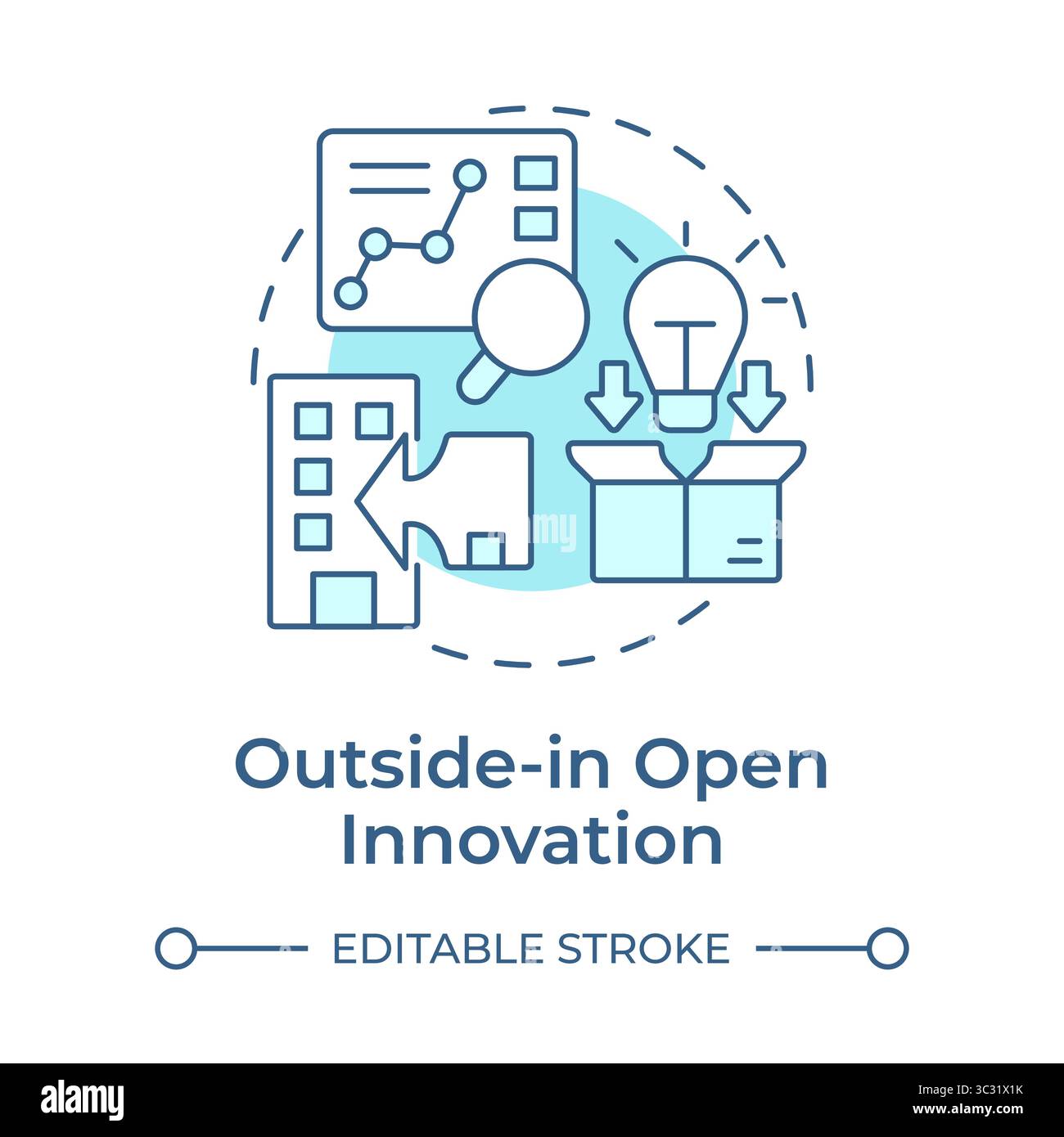Outside in open innovation soft blue concept icon Stock Vector