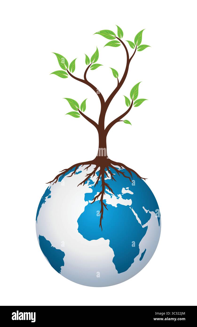 A planet logo the earth with a big tree. Stock Vector