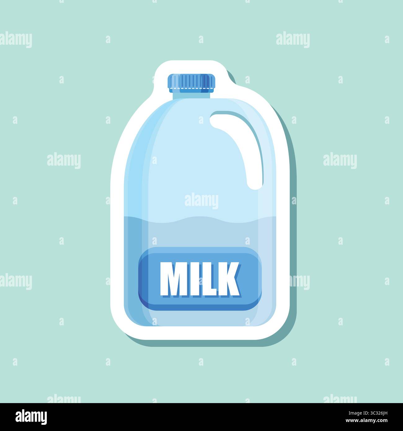 Milk bottle sticker icon in flat style. Dairy product vector ...
