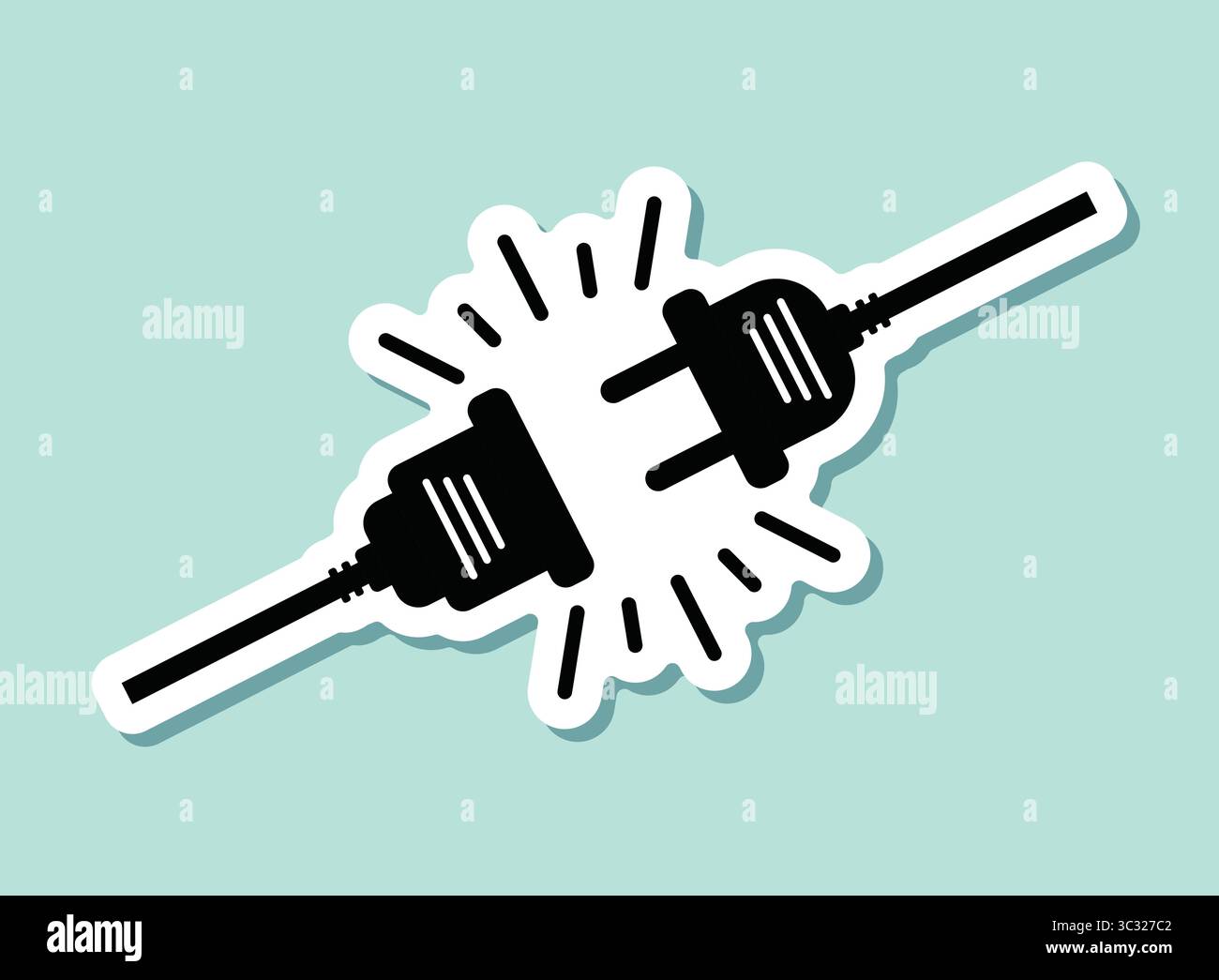 Electric socket sticker icon in flat style. Connection and ...