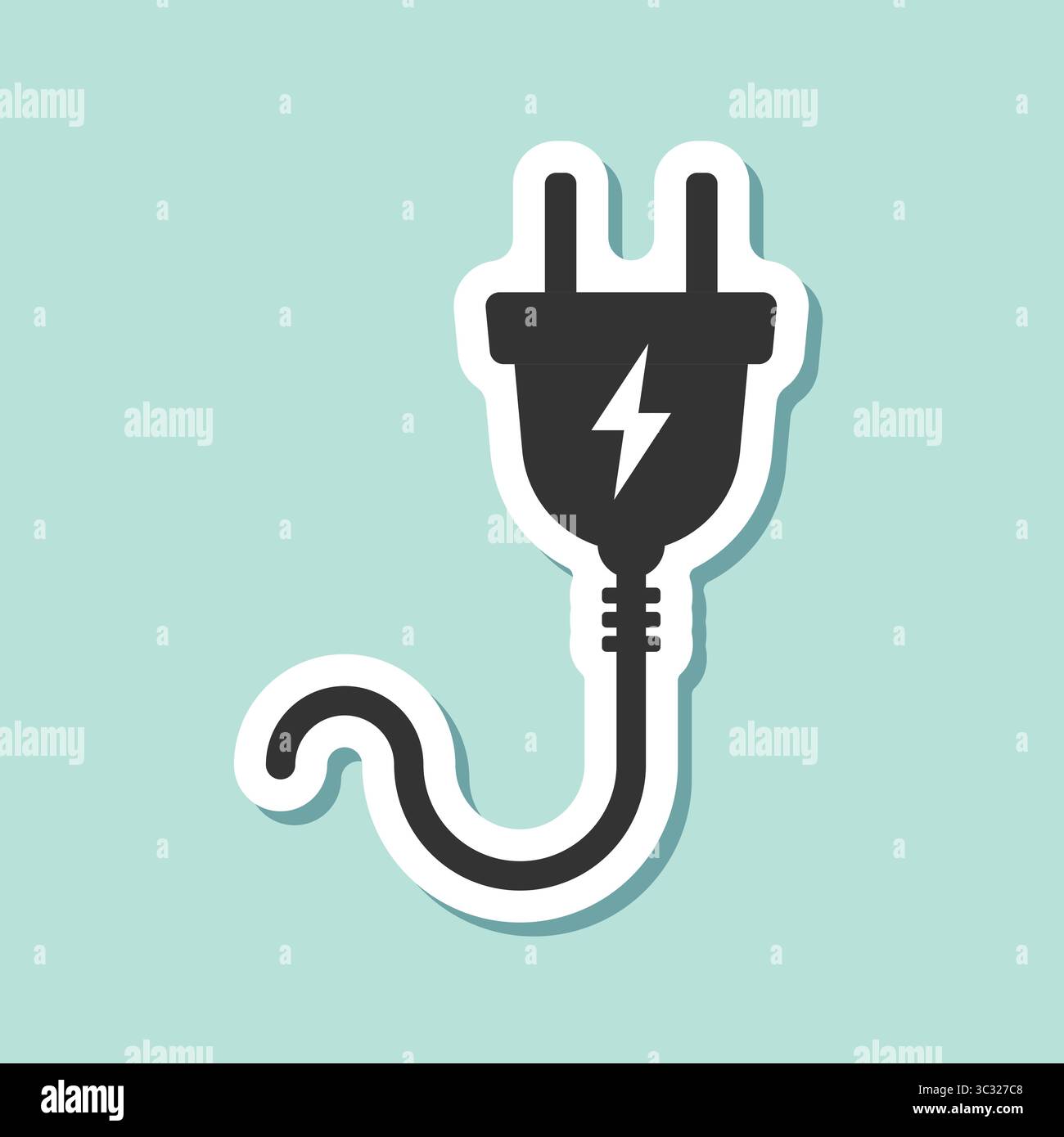 Electric socket sticker icon in flat style. Connection and ...