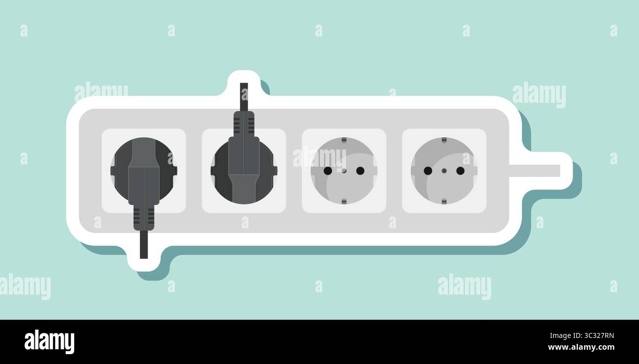 Electric socket sticker icon in flat style. Connection and ...