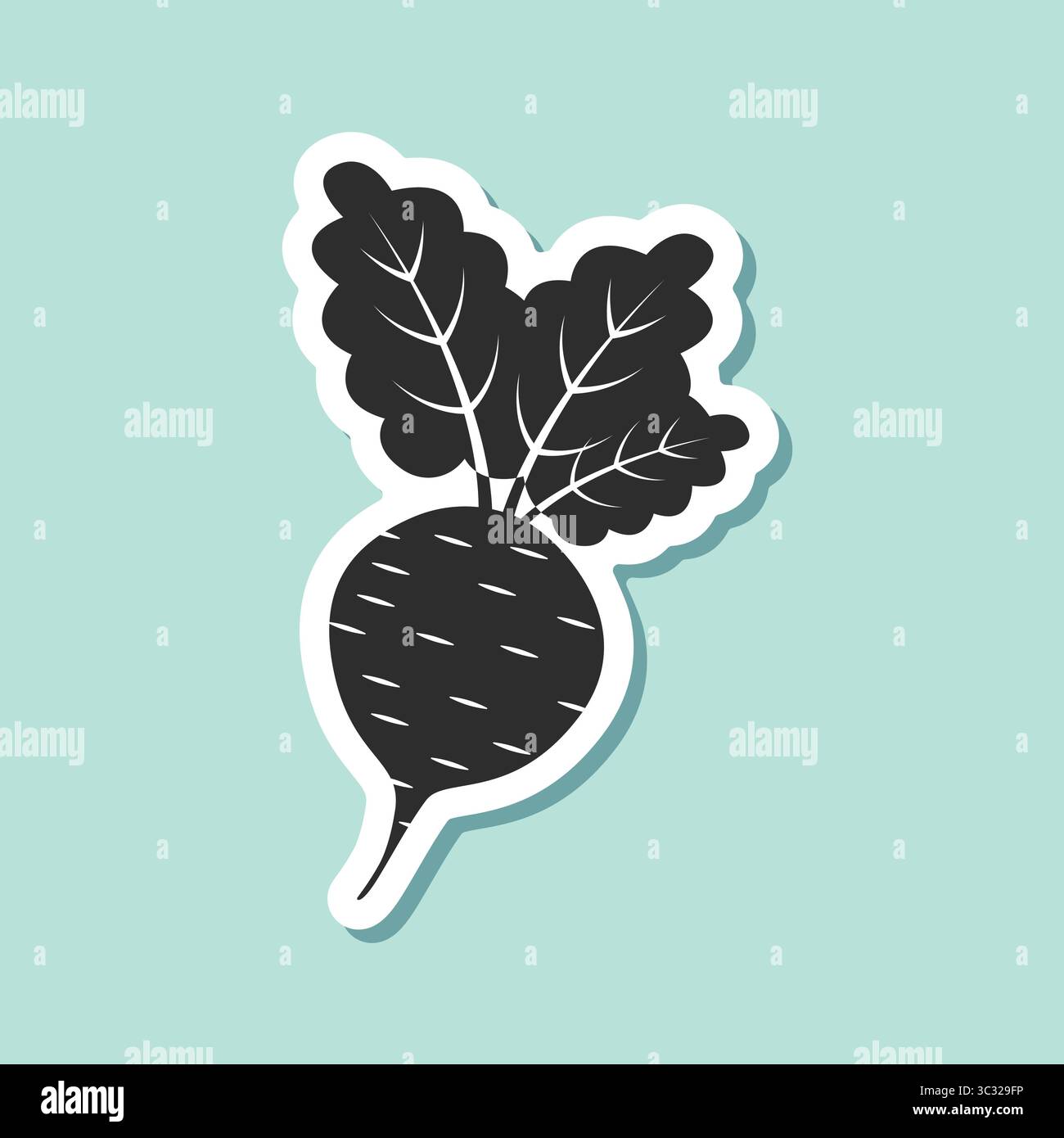 Beetroot vegetable with leaves sticker icon in flat style. Beet plant ...