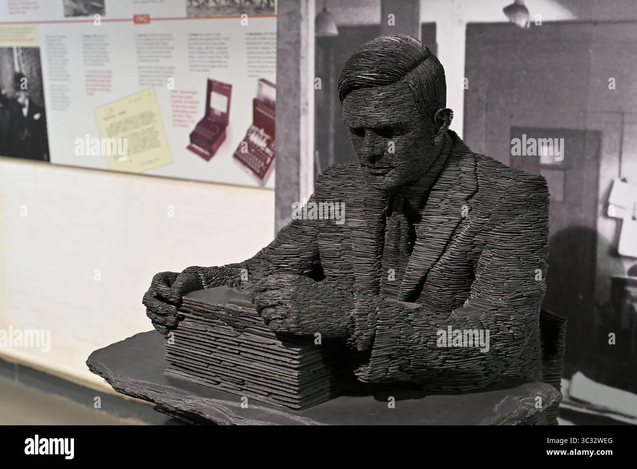 A statue of Alan Turing by Stephen Kettle at Bletchley Park Museum ...
