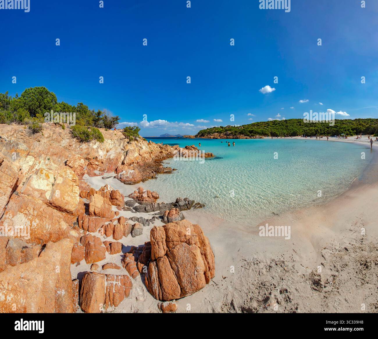 Bay and rocky coastline with Poltu Di Li Cogghj beach, Prince Karim Aga Khan's favourite beach Stock Photo