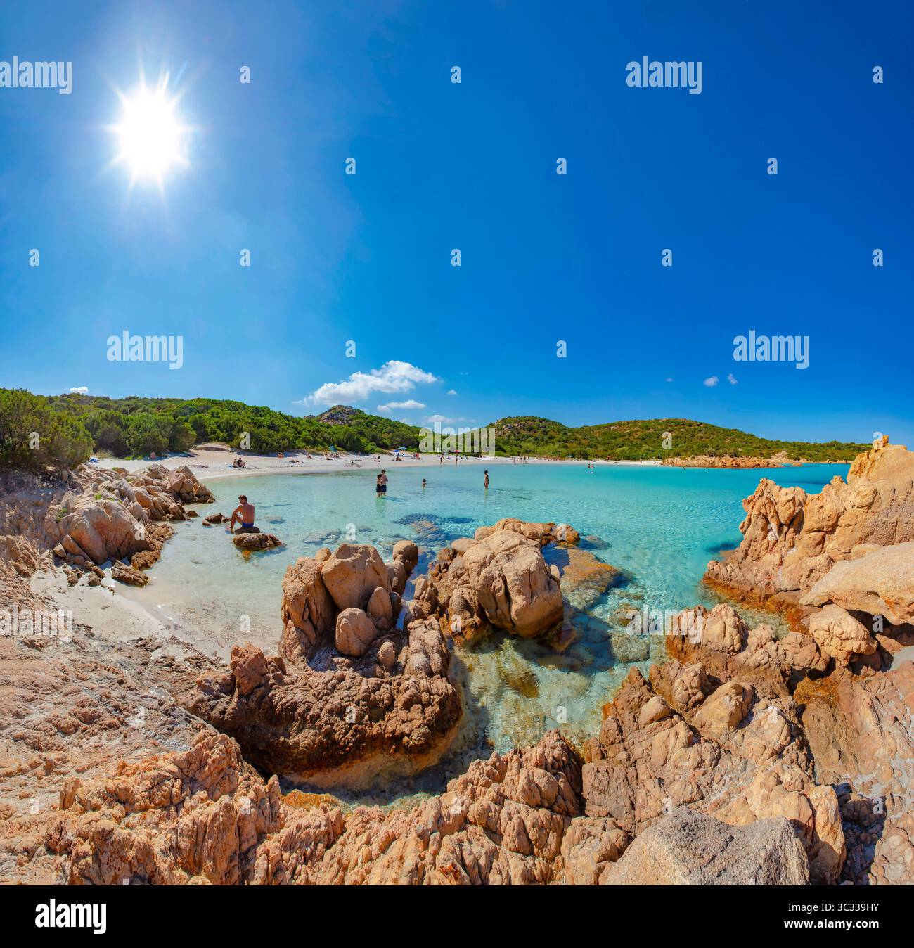 Bay and rocky coastline with Poltu Di Li Cogghj beach, Prince Karim Aga Khan's favourite beach Stock Photo