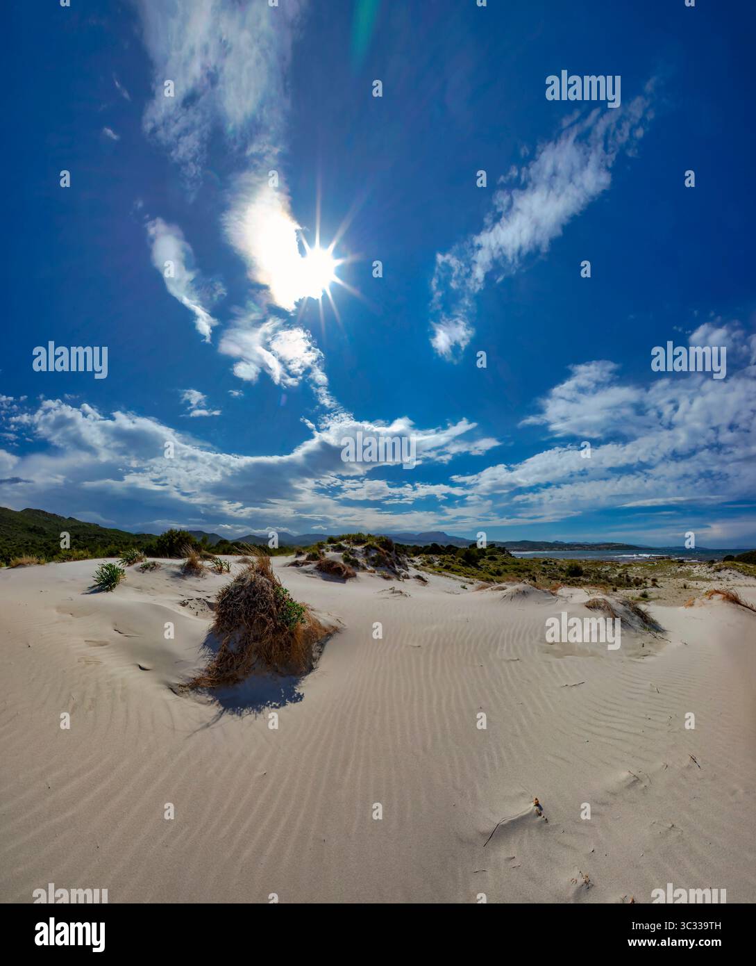 The dunes behind the beach Calette dell' Isola Ruia, Capo Comino Stock Photo