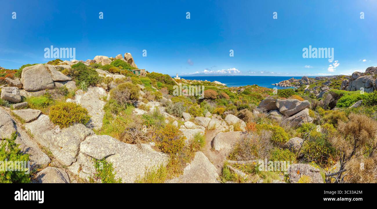 Rugged rock formations of Capo Testa Stock Photo