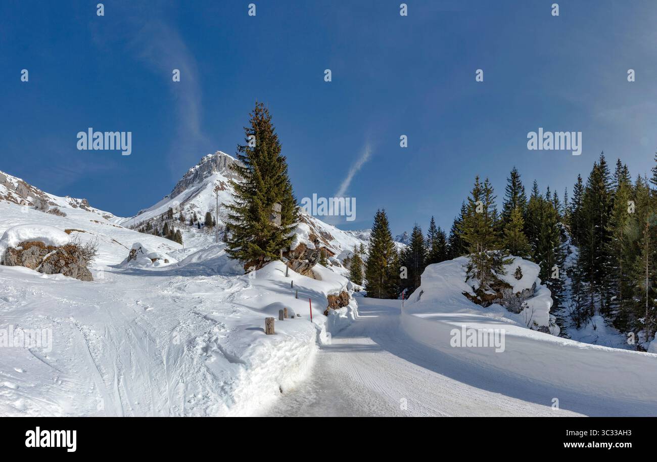 Snow covered vallay at the Prättigau region Stock Photo