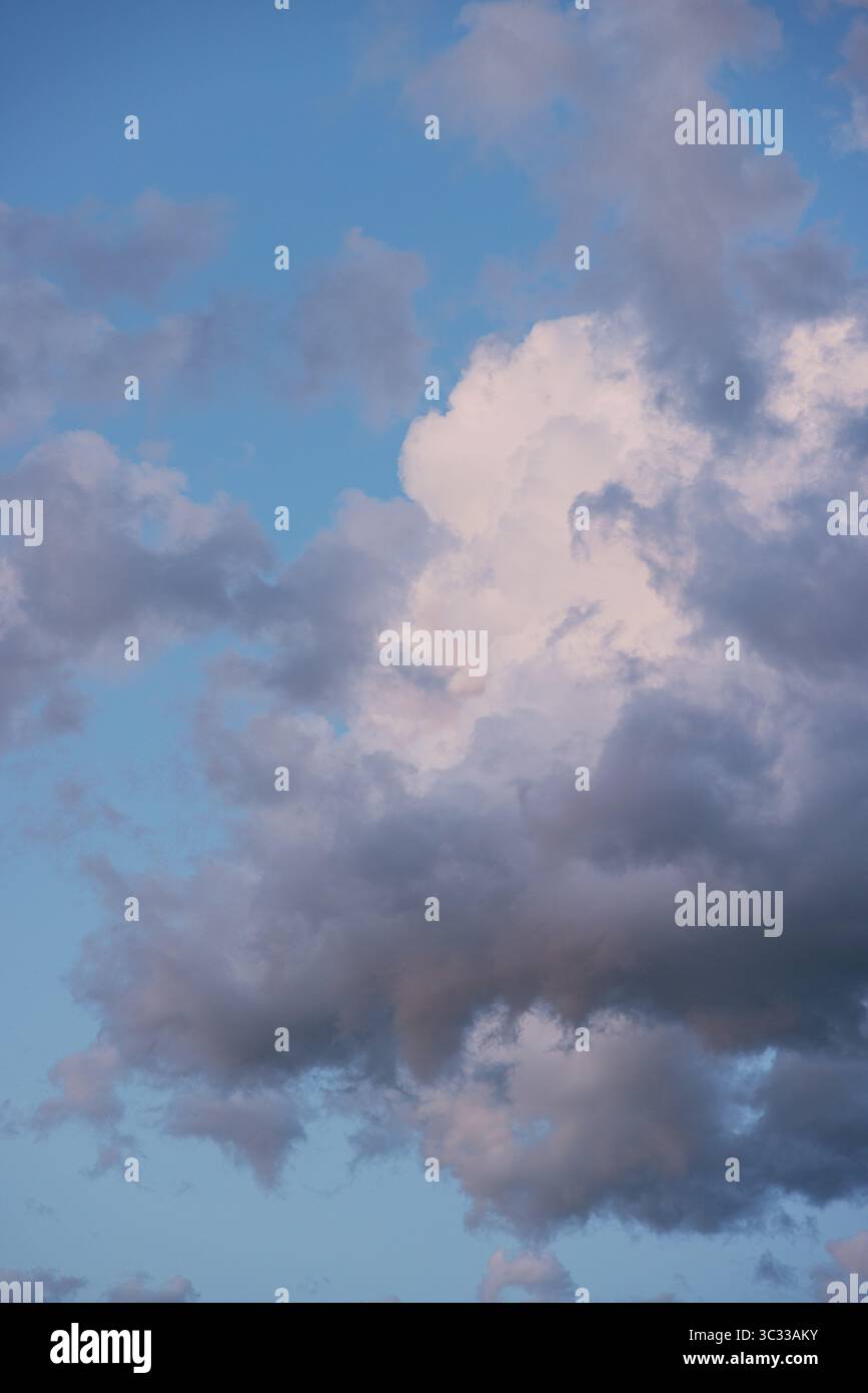 Fluffy Clouds at Dusk in the Summer Sky Stock Photo