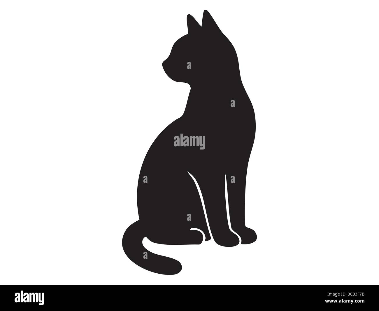 Black silhouette of sitting cat, isolated on white background. concept ...