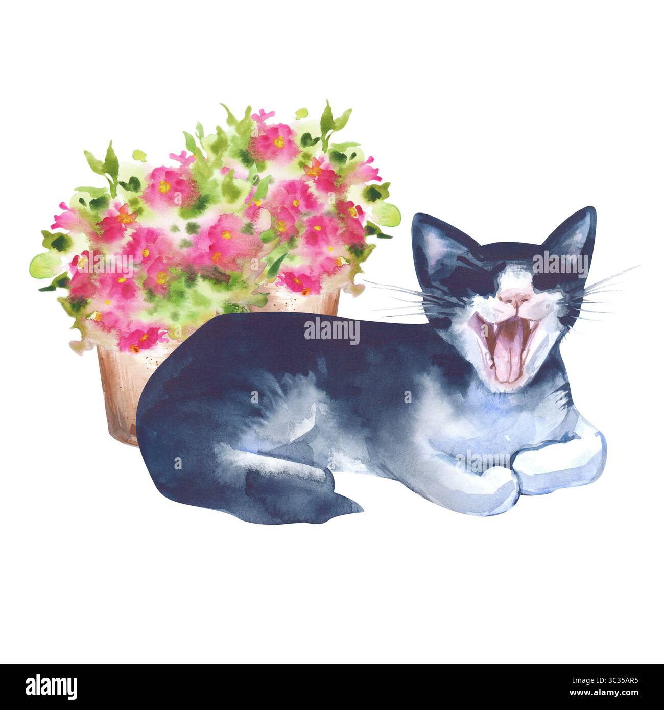 Stampa D'Arte Moderna Con Cornice – Gatto Sphynx Con Tatuaggi Floreali E Fiori, Illustrazione Ad Acquerello – A4 (23.4x32.3 Cm) - 5