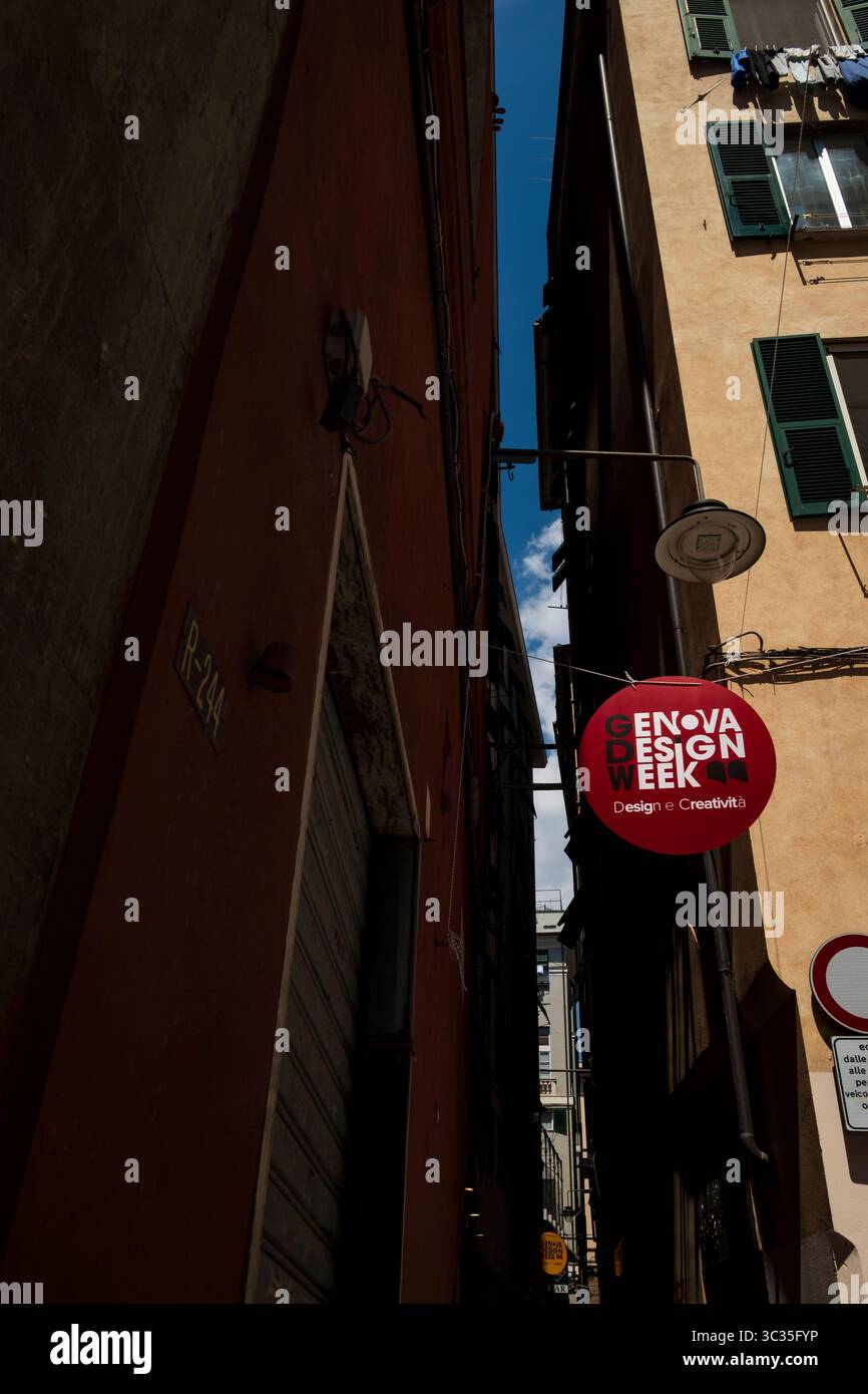 Sunlight and deep shady streets in Genoa, Italy Stock Photo