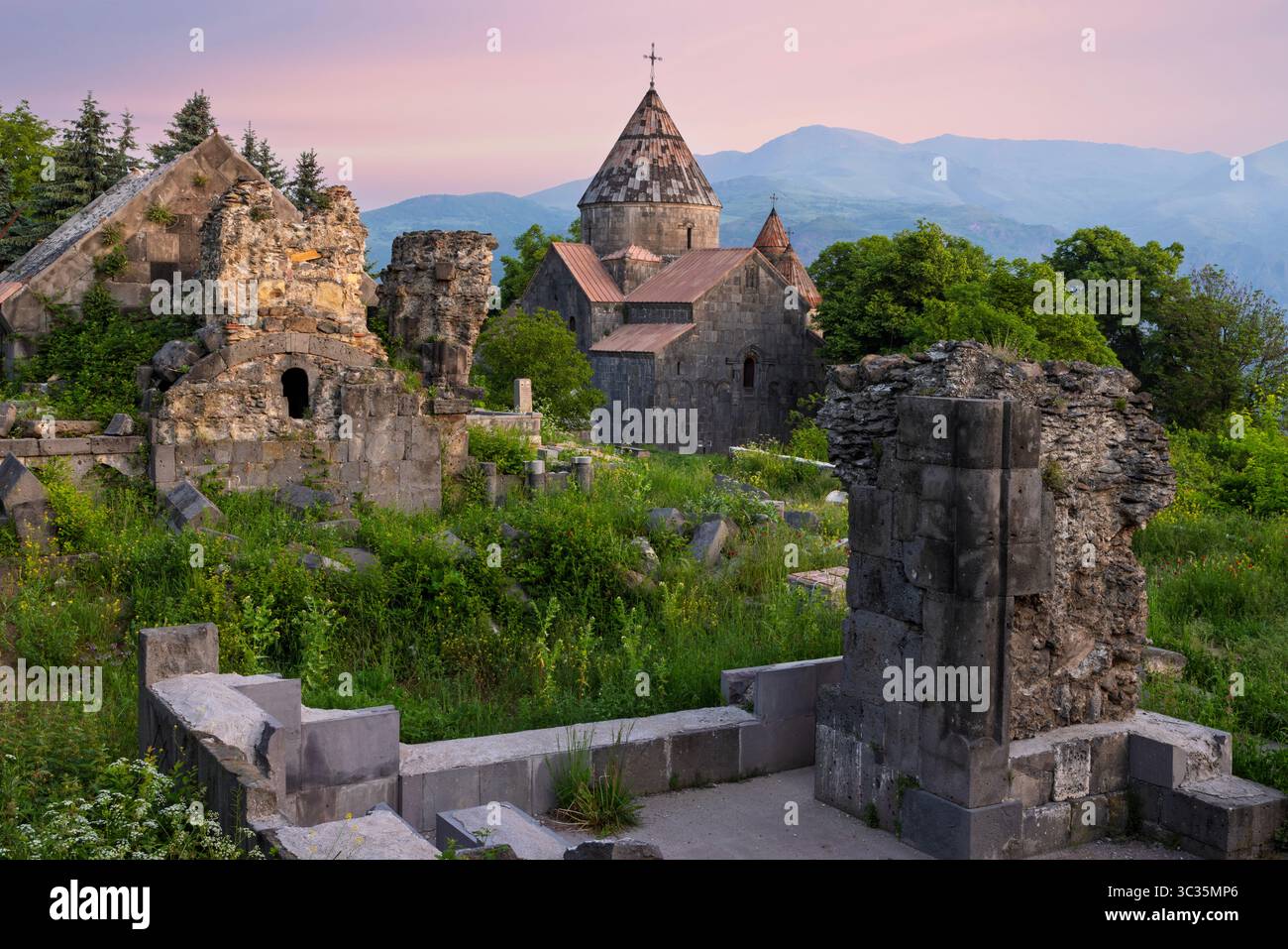 Sanahin Monastery, a 10th-century UNESCO World Heritage Site in the Lori Province, showcases exceptional Armenian religious architecture and artistry. Stock Photo