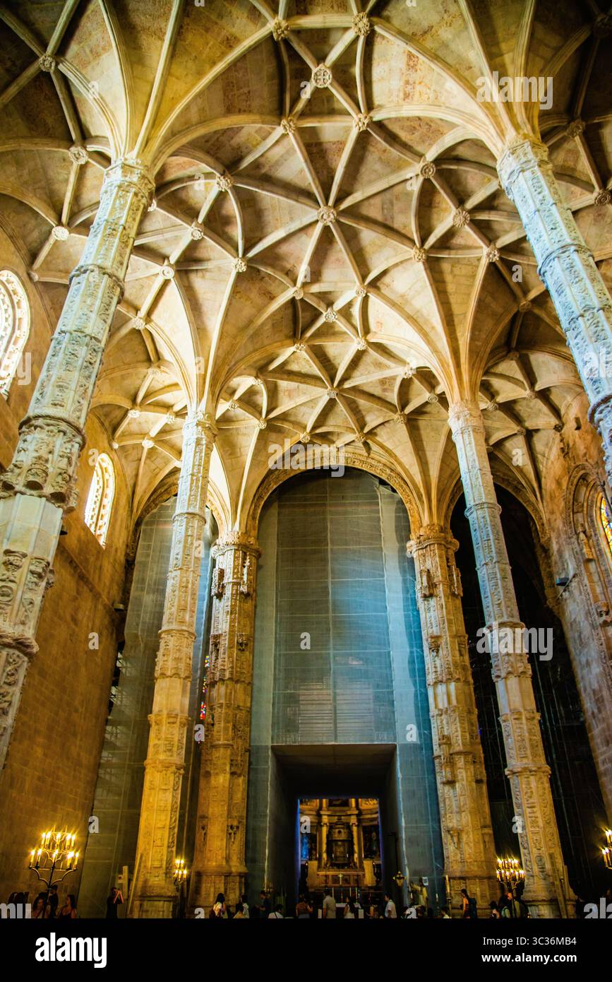 Lisbon, Portugal - July 6 2025: The cross arch structure in Jerónimos ...