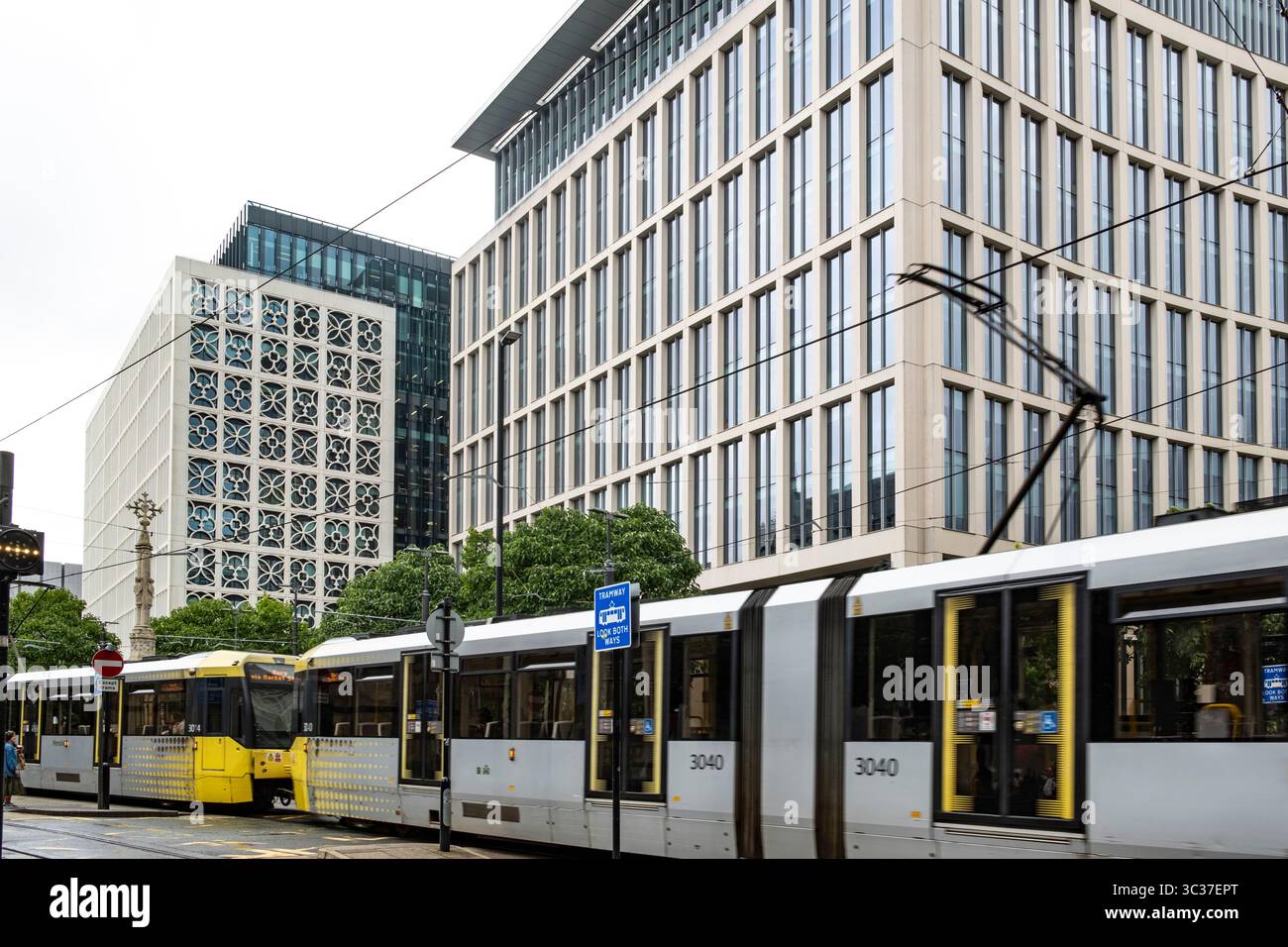 St. Peter's Square and Manchester tram, Manchester UK. Stock Photo