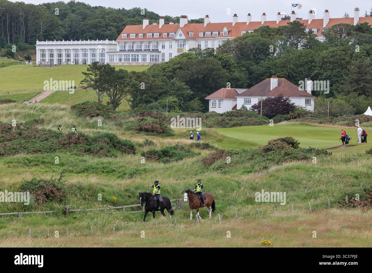 Police outside the perimeter of Turnberry golf course in South Ayrshire ...