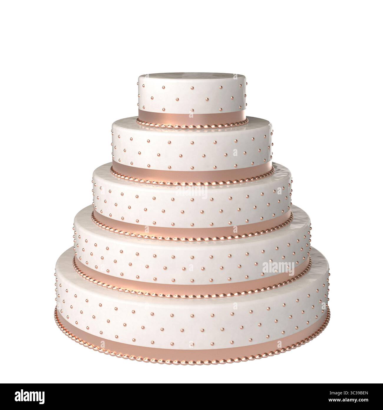 Elegant five tier wedding cake 3d isolated Stock Photo