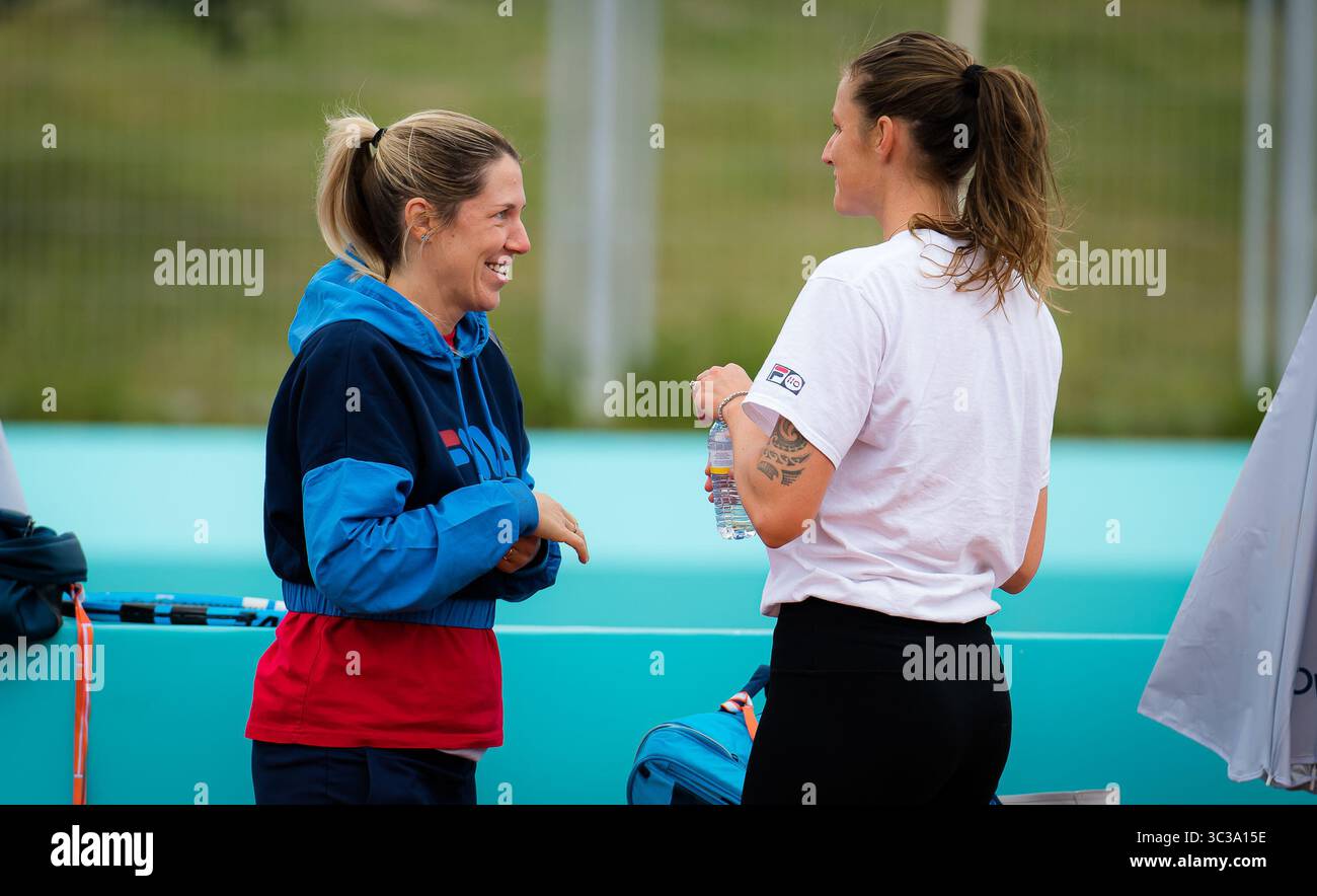 May 1, 2021, MADRID, MADRID, SPAIN: Olga Savchuk during practice with Karolina Pliskova at the 2021 Mutua Madrid Open WTA 1000 tournament (Credit Image: © Rob Prange/AFP7 via ZUMA Wire) Stock Photo