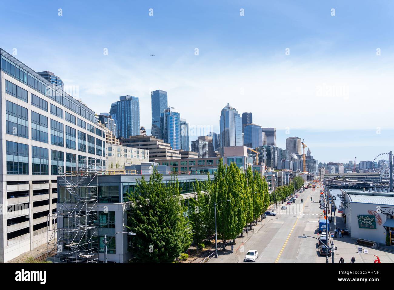 Southeast view of the Central Waterfront in Seattle, Washington, United States Stock Photo