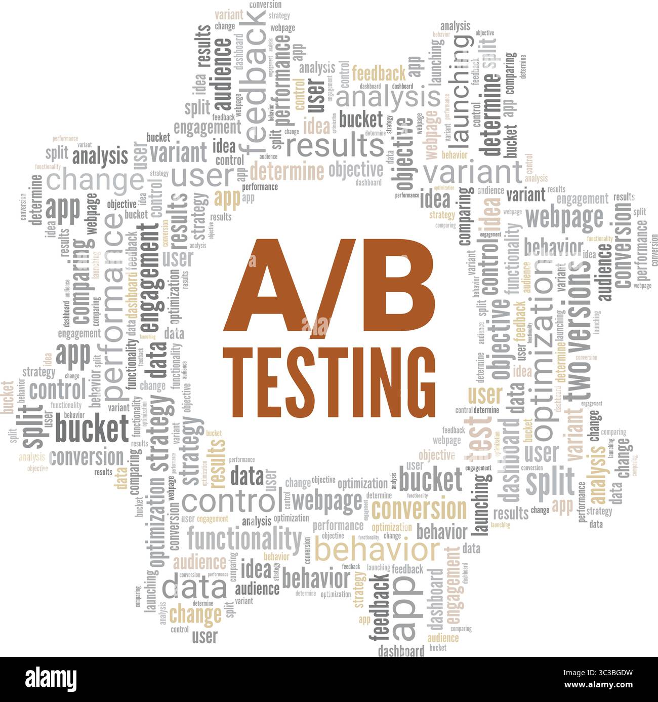 A/B Testing word cloud conceptual design isolated on white background. Stock Vector