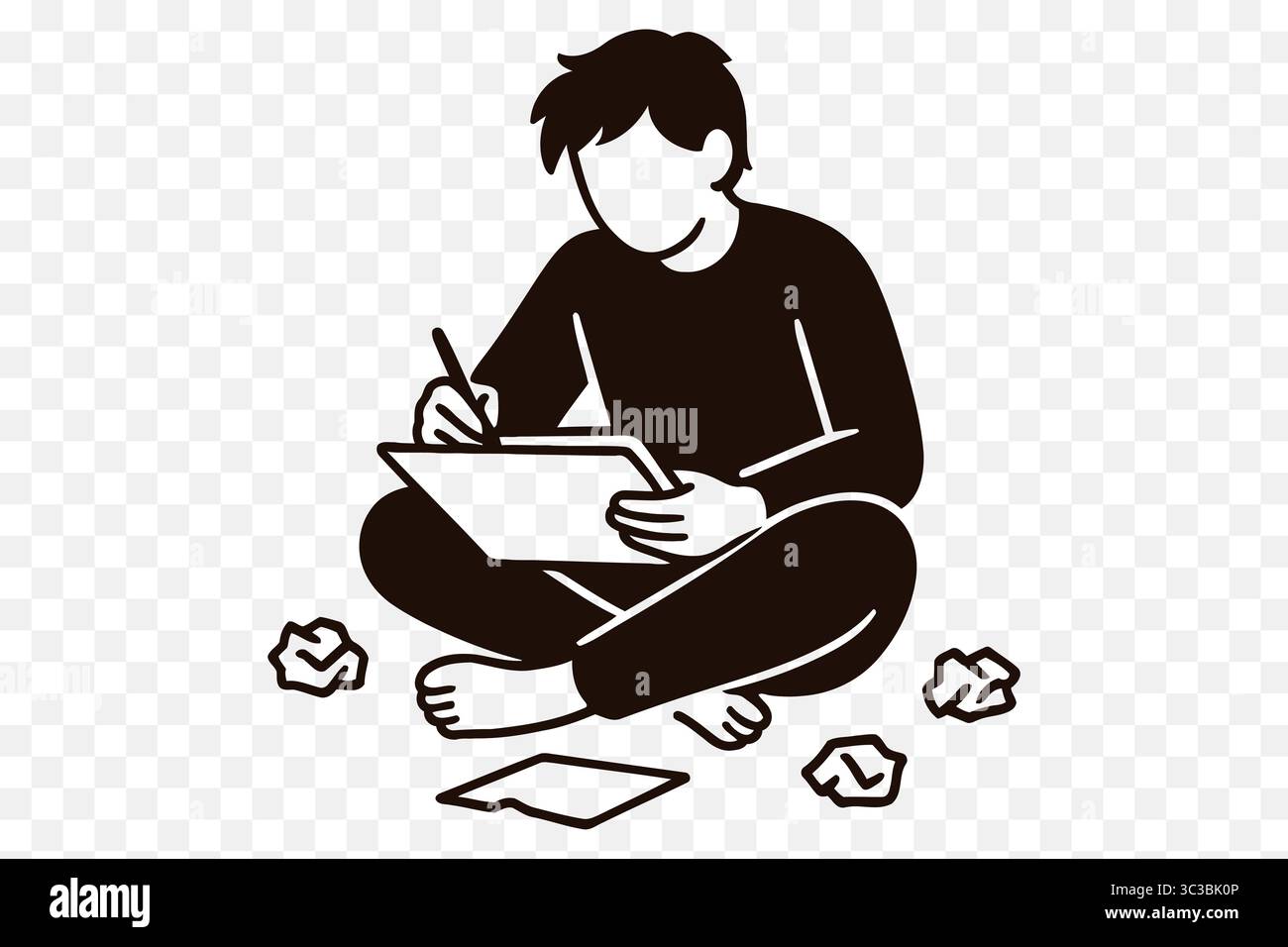 Faceless Character Drawing or Writing with Crumpled Paper Creative ...