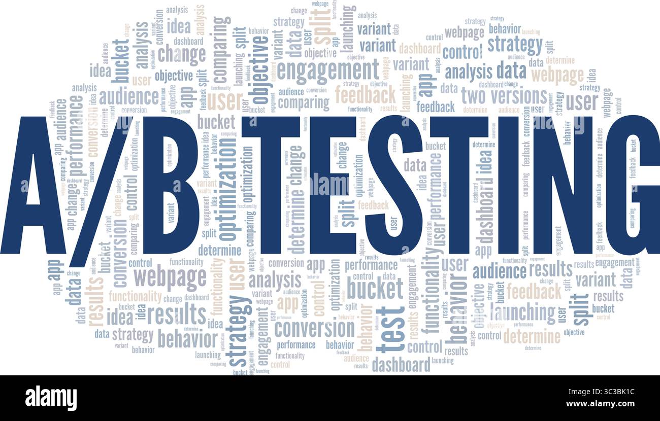 A/B Testing word cloud conceptual design isolated on white background. Stock Vector