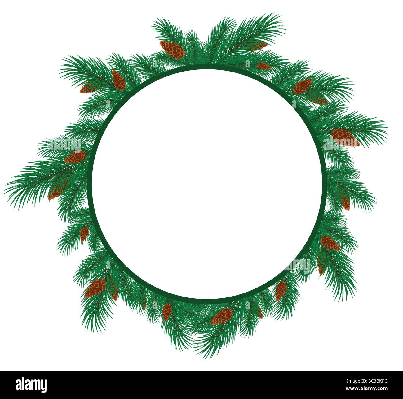Round frame with branches of a coniferous tree and cones Stock Vector ...