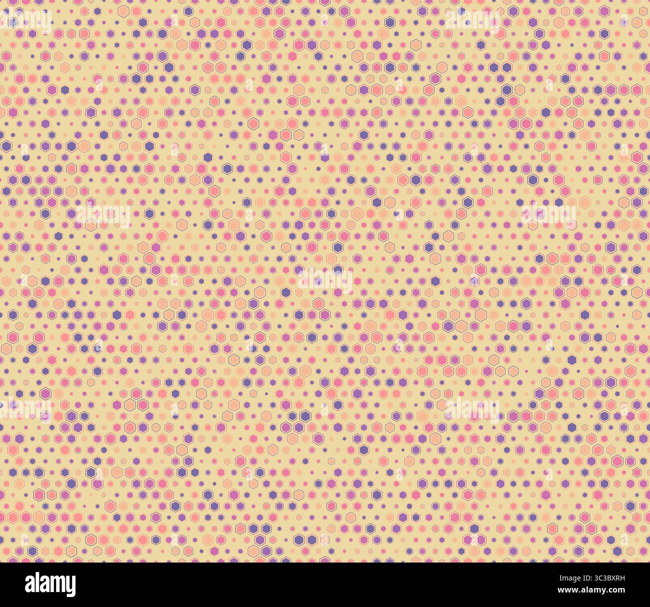 Geometric pattern. Multicolored geometric elements of varied size. Rounded hexagons mosaic pattern with inner solid cells. Stock Vector
