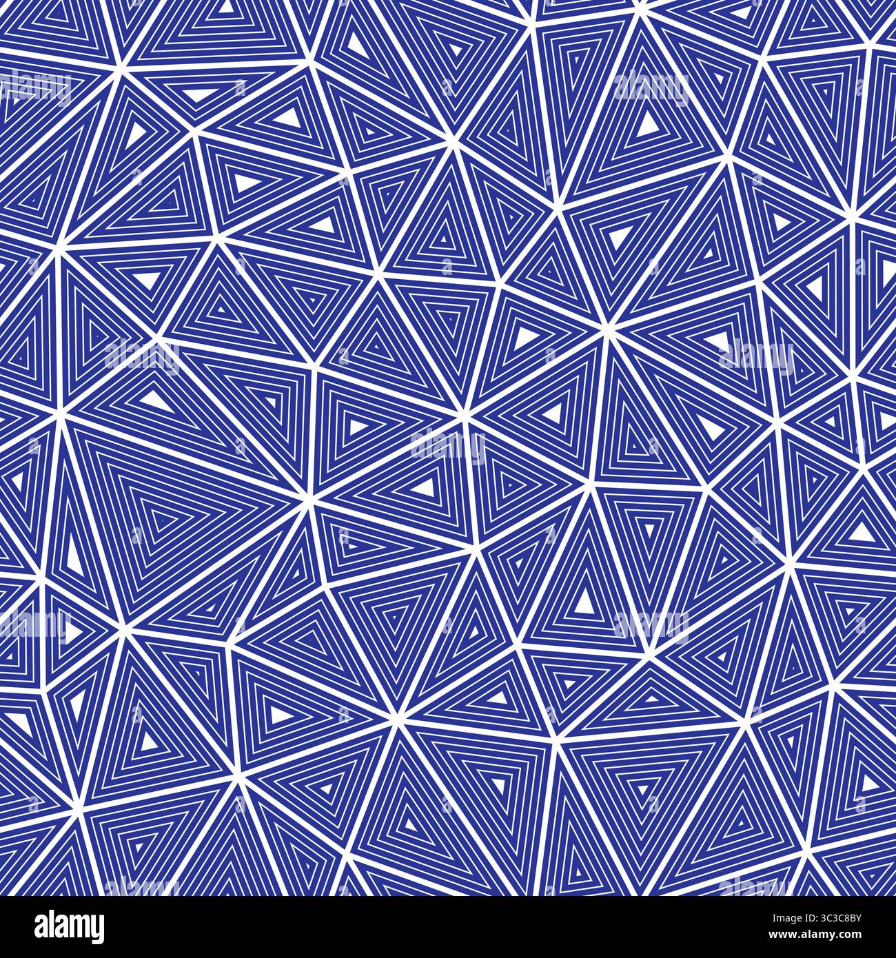 Abstract background with geometric mosaic shapes. Multiple repeated inner triangles. Medium triangles size. Solid color style. Seamless pattern. Stock Vector