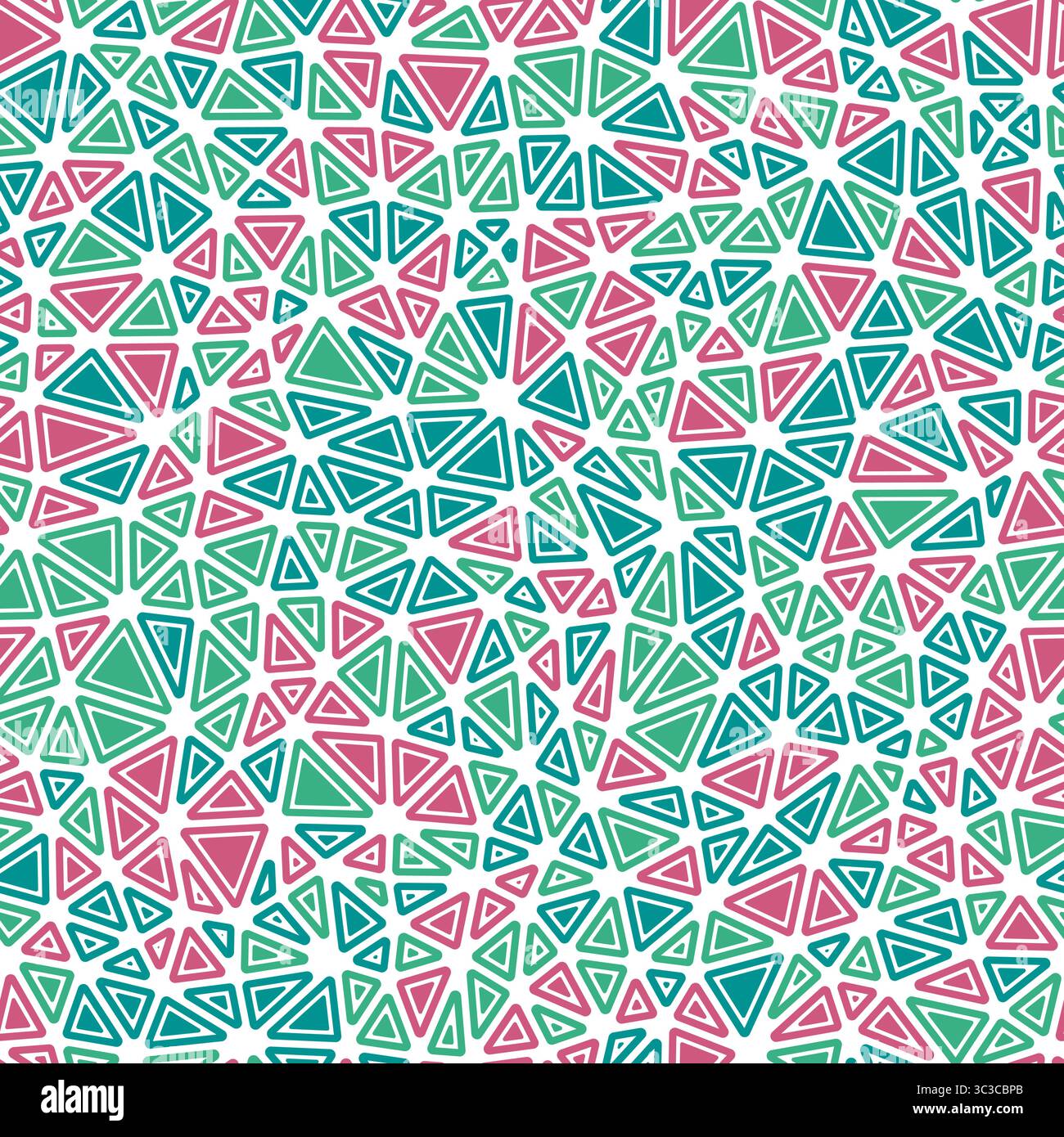 Mosaic triangles shapes background. Rounded solid shapes in frames. Compact triangles size. Multiple colors style. Repeatable pattern. Stock Vector