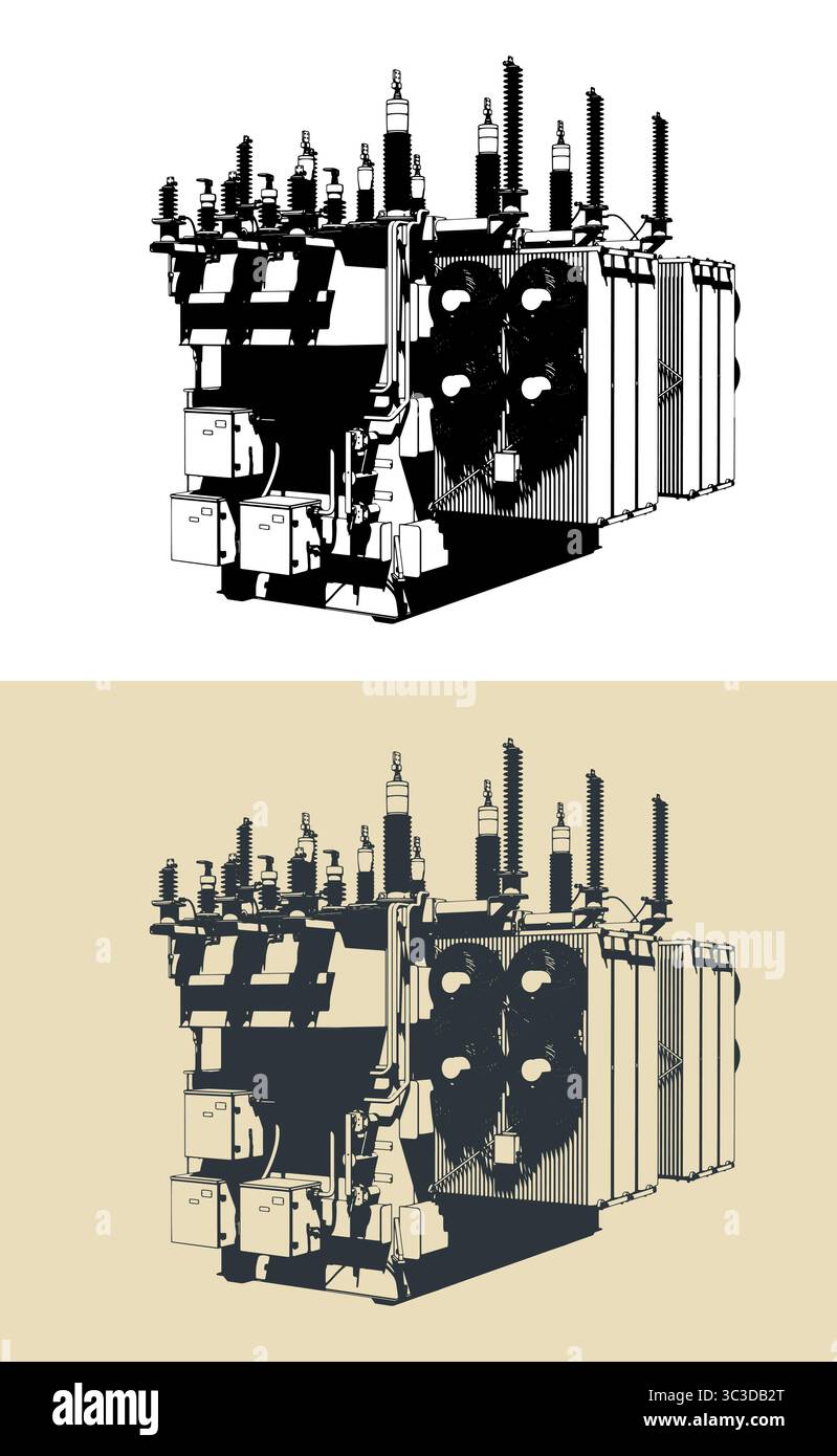 Distribution transformer stylized vector illustrations Stock Vector