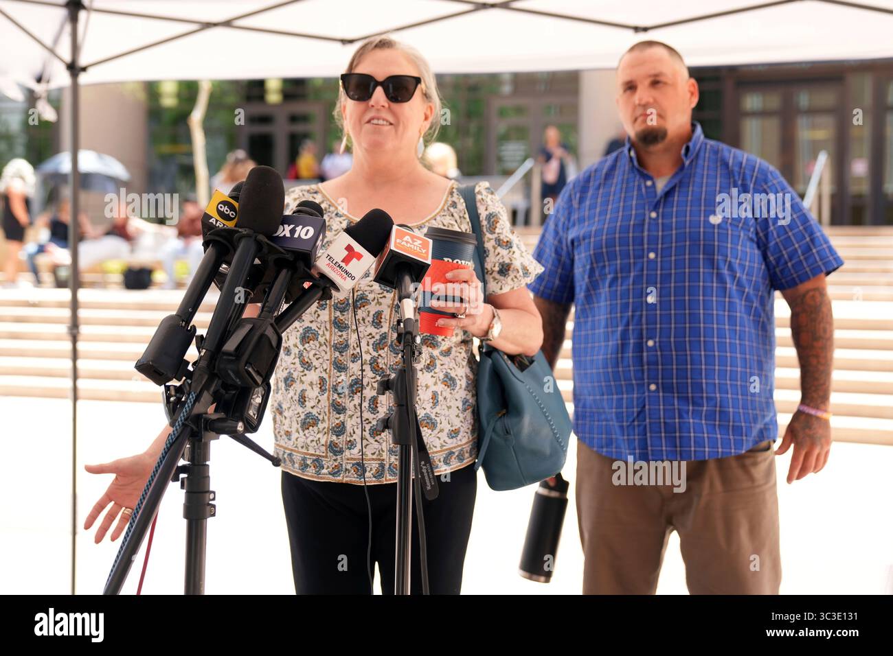 Kay Woodcock speaks to the media after Lori Vallow Daybell
